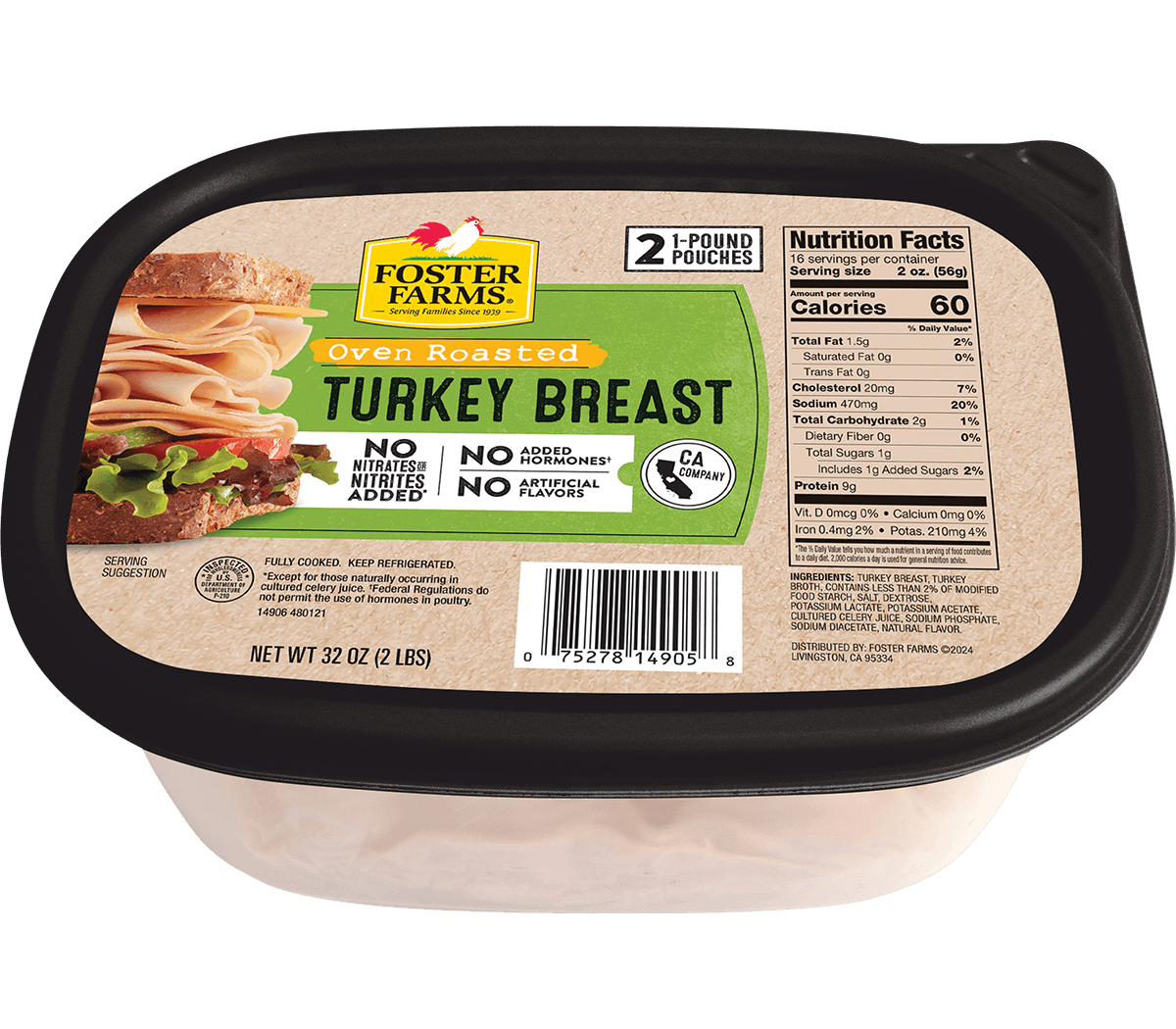 Oven Roasted Turkey Breast Deli Meat - 32 oz Tub