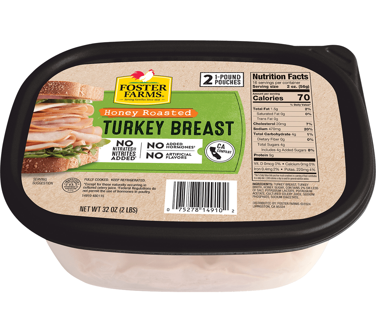Honey Roasted Turkey Breast Deli Meat - 32 oz Tub