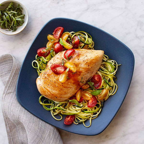 Fresh Tomato and Basil Chicken with Garlic Zoodles
