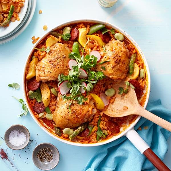 Chicken Paella Recipe With Chorizo & Summer Veggies