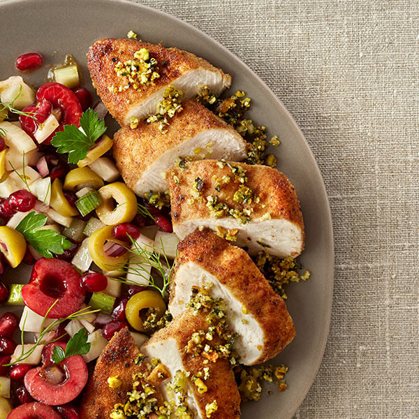 Cumin and Coriander Spiced Chicken with Pistachio Crumble