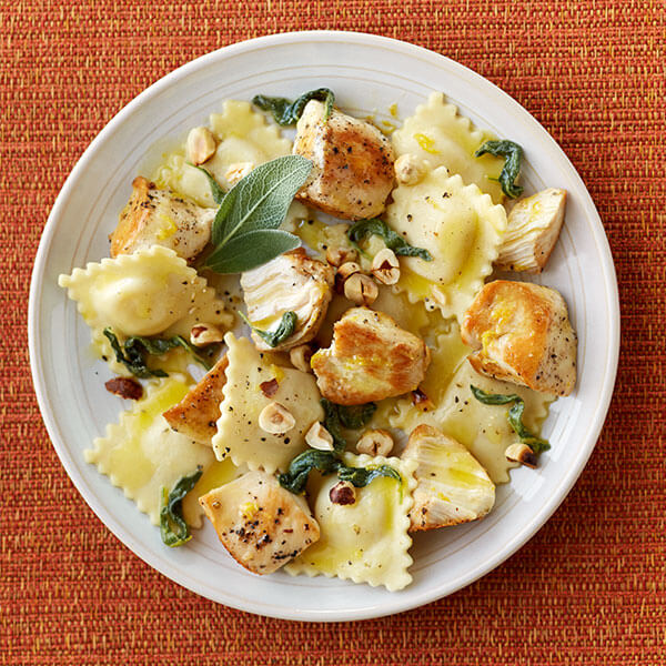 Hazelnut-Sage Chicken with Ravioli