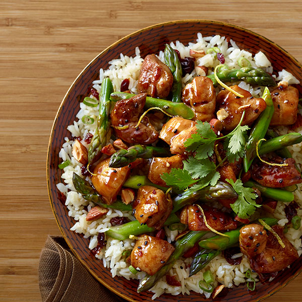 Lemon-Hoisin Glazed Chicken on Cherry Sesame Rice