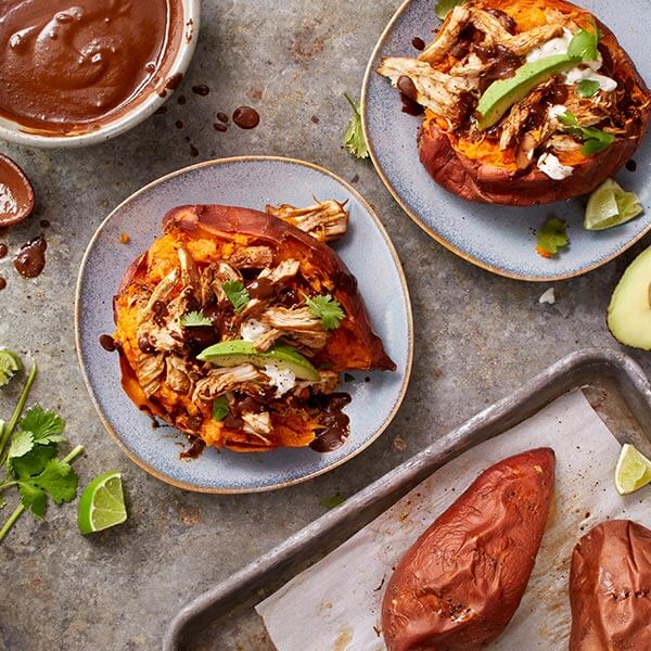 Chicken Mole Stuffed Sweet Potatoes