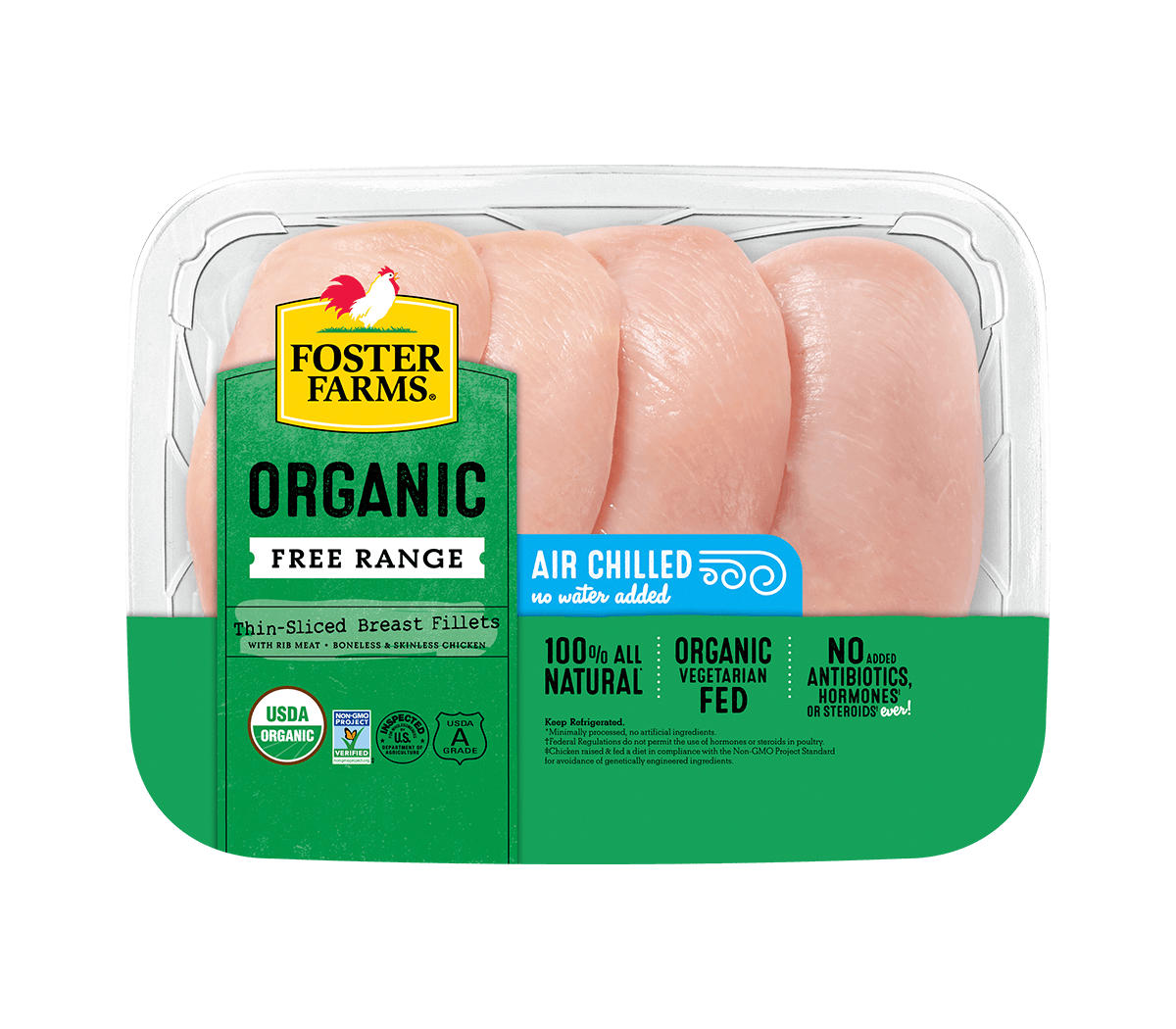 Organic Thin Sliced Boneless Skinless Chicken Breast Fillets