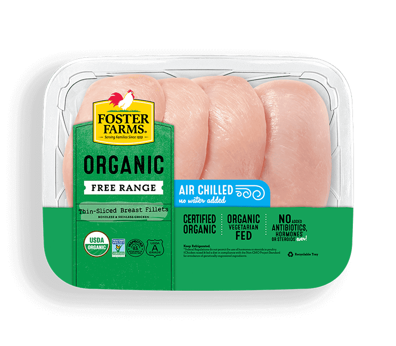 Organic Thin Sliced Boneless Skinless Chicken Breast Fillets