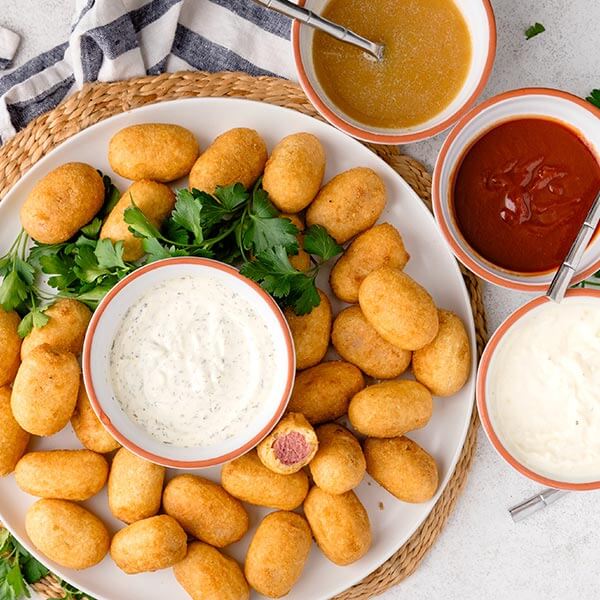 Mini Corn Dog Platter with Dipping Sauces