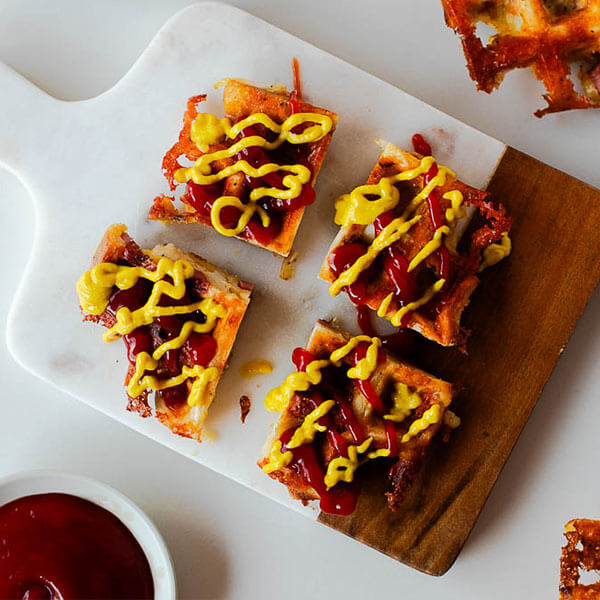 Mini Corn Dog Hash Brown Waffles