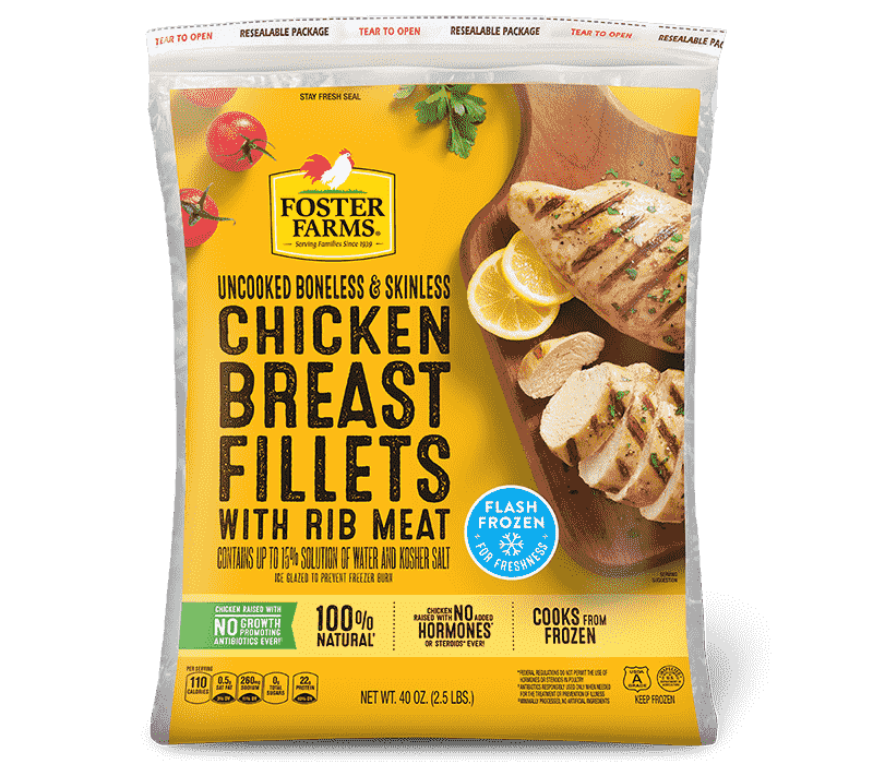 Uncooked Boneless Skinless Chicken Breast Fillets, Frozen - 40 oz