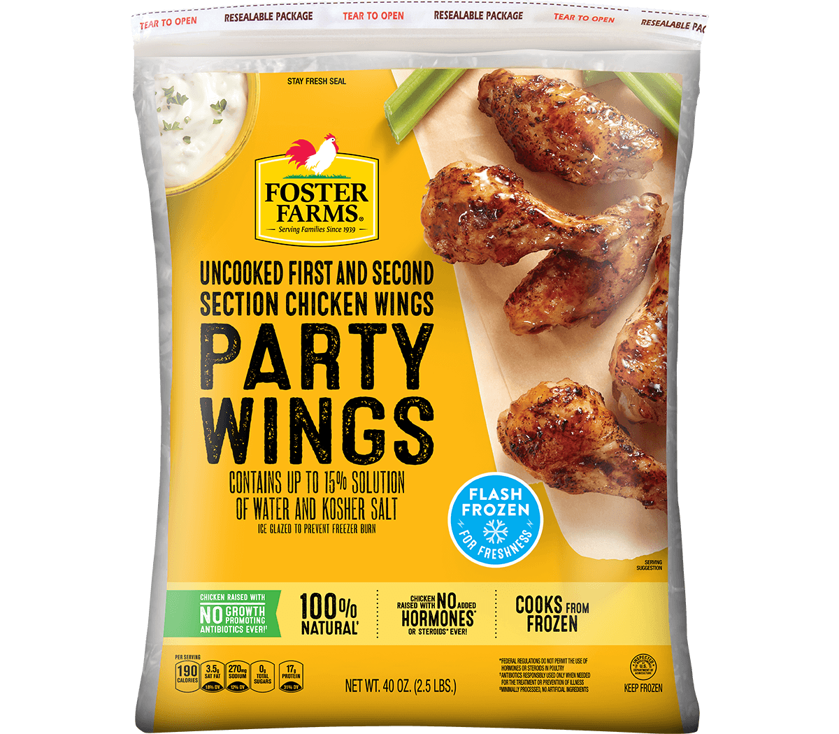 Uncooked Chicken Party Wings, Frozen - 40 oz
