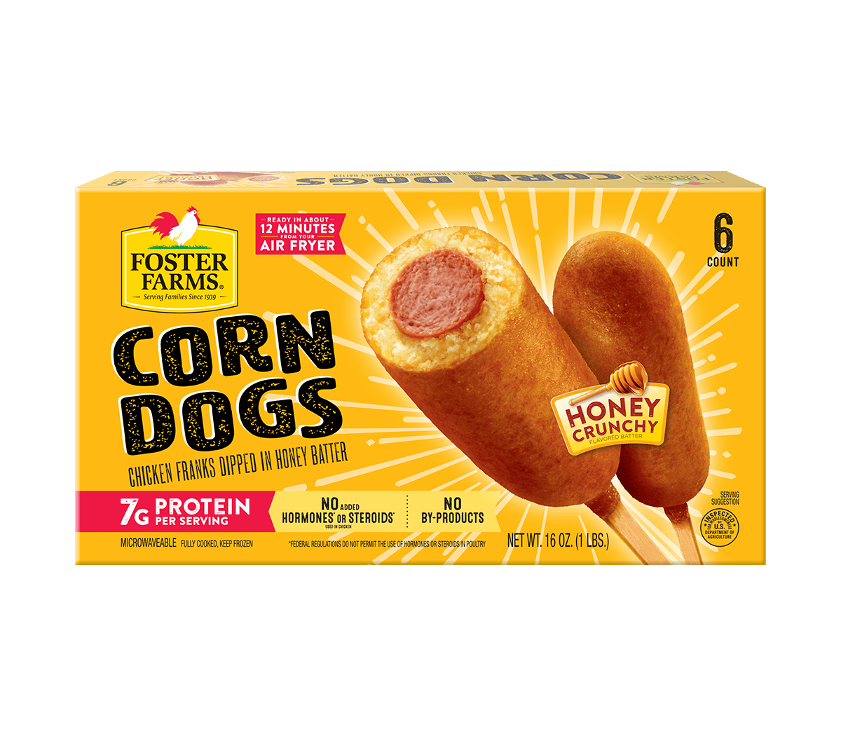 Honey Crunchy Corn Dogs, Frozen - 6 ct