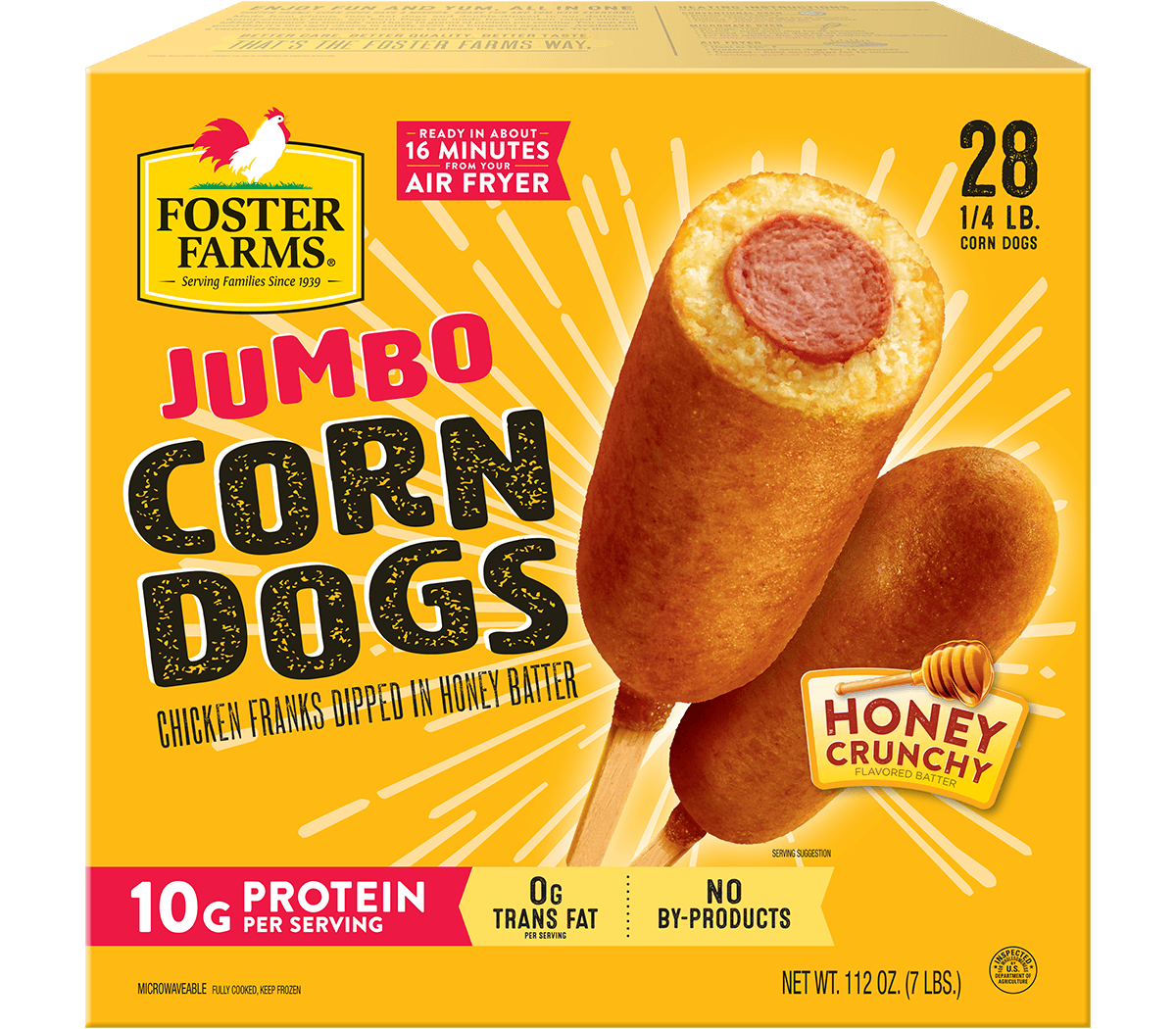 Honey Crunchy Jumbo Corn Dogs, Frozen - 28 ct