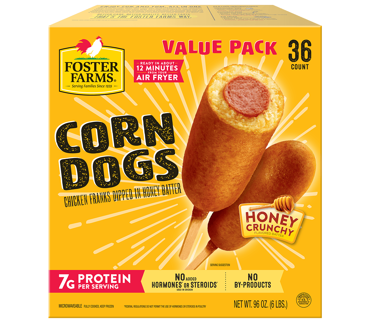 Honey Crunchy Corn Dogs Family Pack, Frozen - 36 ct
