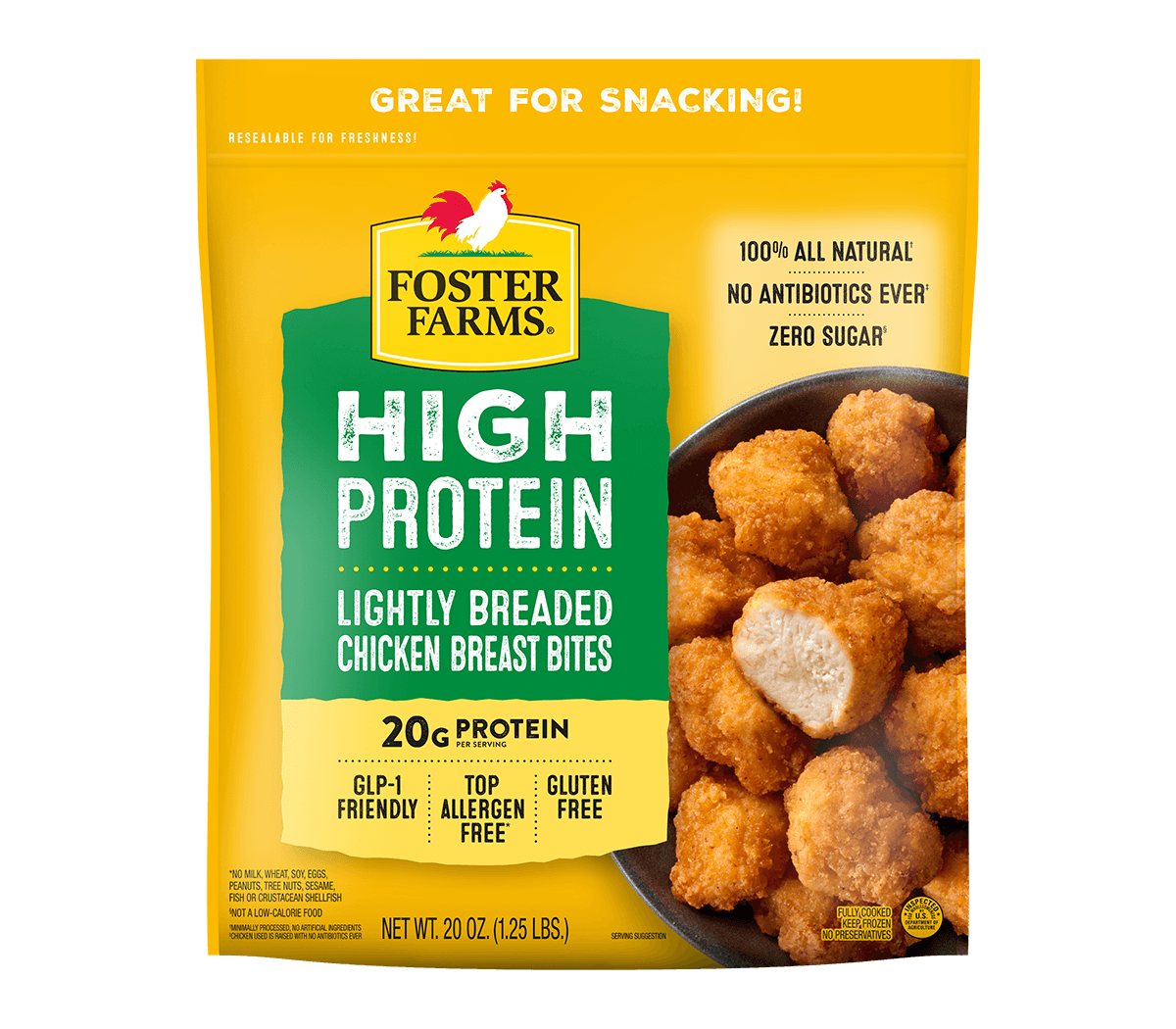 Foster Farms Lightly Breaded High Protein Bites, Frozen - 20 oz