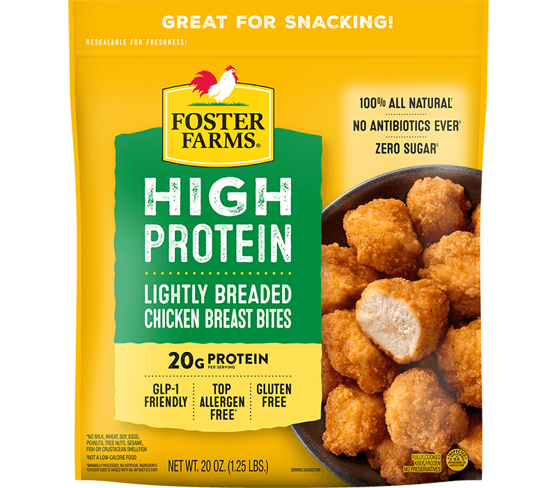 Foster Farms Lightly Breaded High Protein Bites, Frozen - 20 oz
