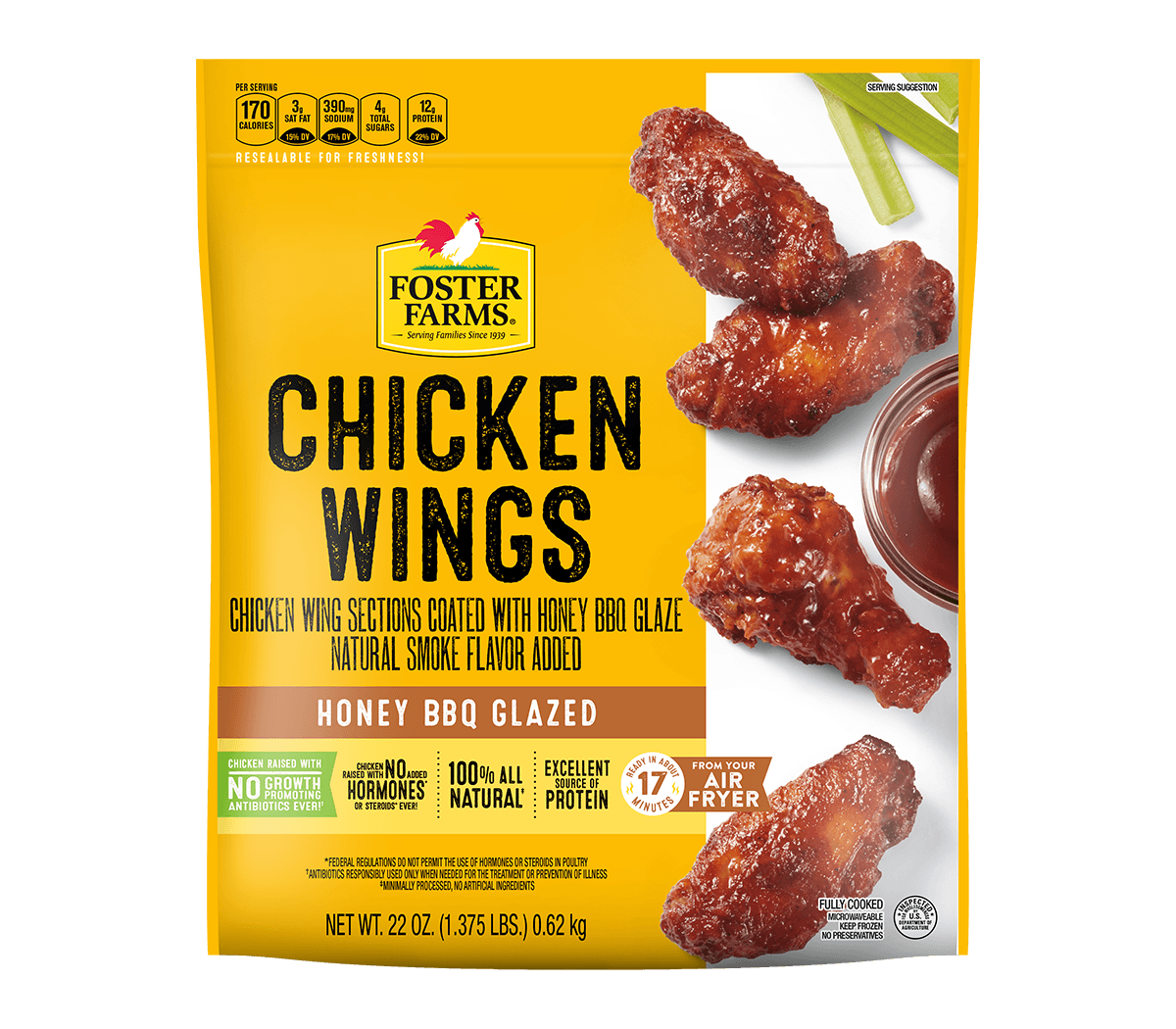 Honey BBQ Chicken Wings, Frozen - 22 oz