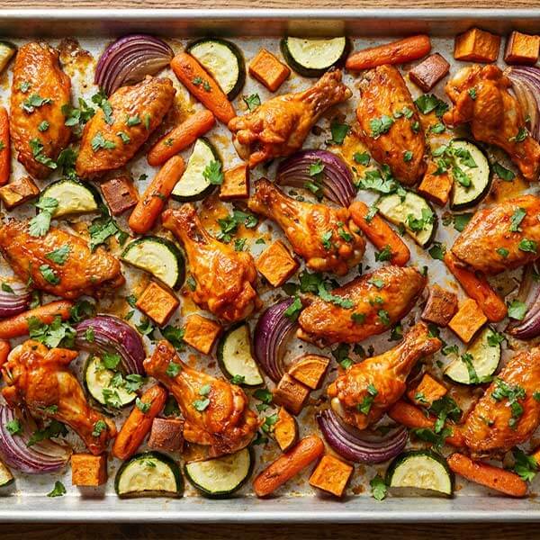 Buffalo Wing & Veggie Sheet Pan Bake