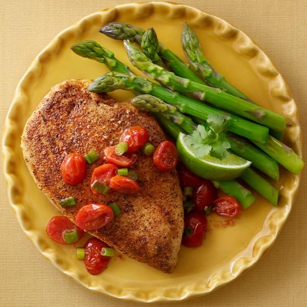 Cumin Chicken Paillards with Grape Tomatoes, Scallions and Wine