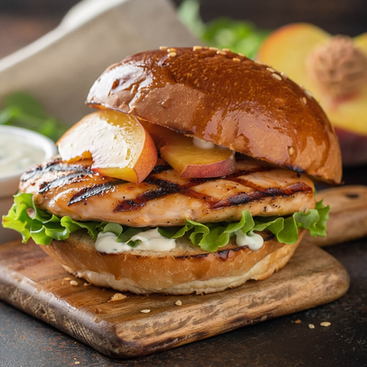 Grilled Chicken Burger with Peaches