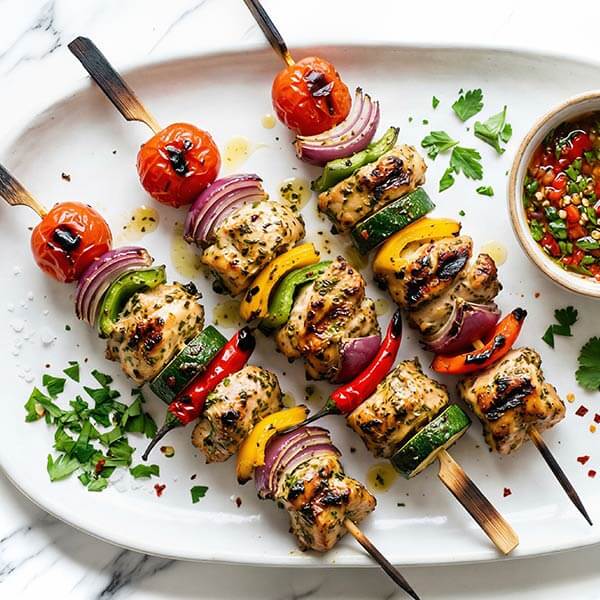 Grilled Chicken Kabobs with Cilantro Chimichurri