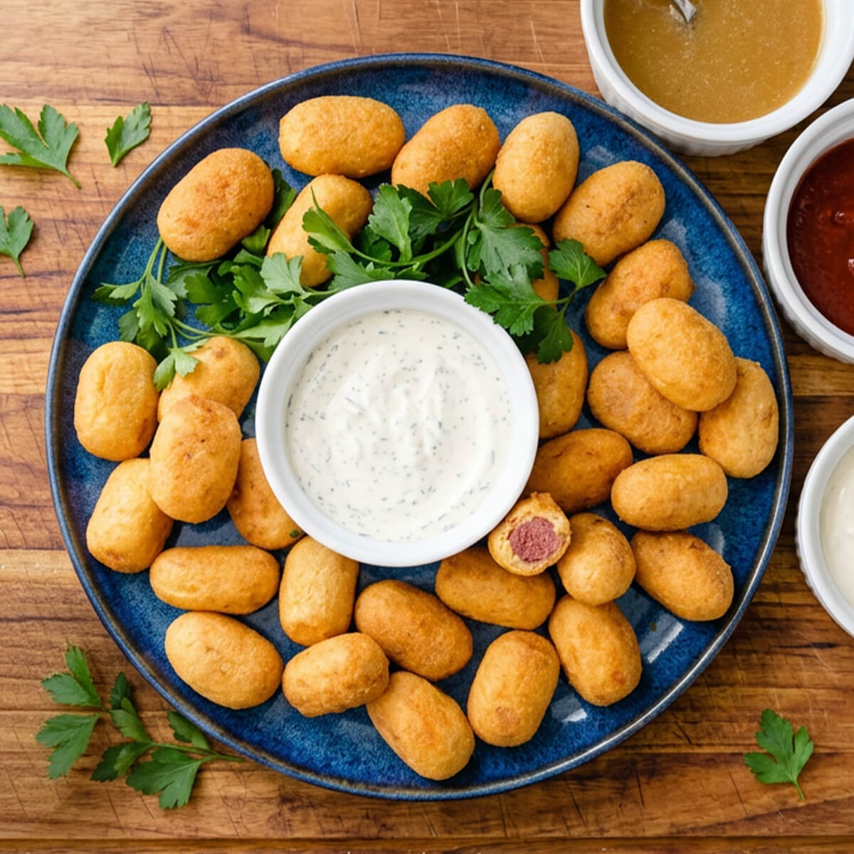 Mini Corn Dog Platter with Dipping Sauces