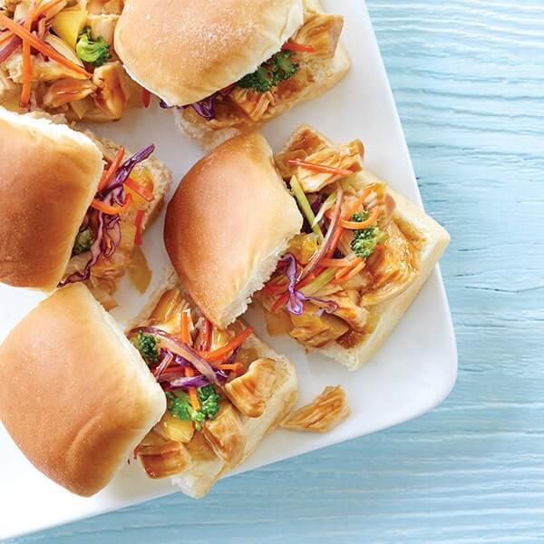 Pineapple Hoisin Chicken Sliders with Broccoli Slaw