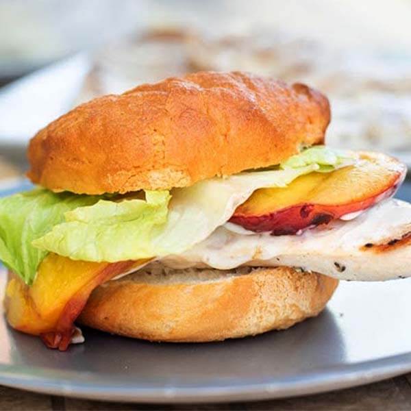 Grilled Chicken Burger with Peaches
