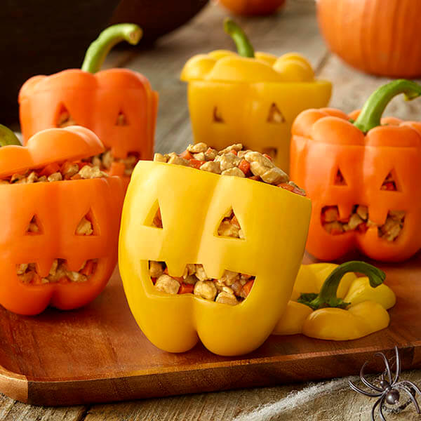 Teriyaki Chicken Stuffed Bell Pepper Jack-O-Lanterns