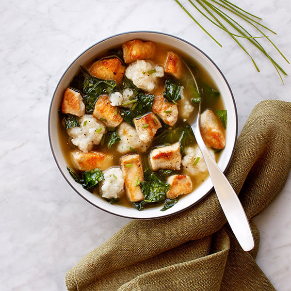 Chicken and Kale with Chive Dumplings
