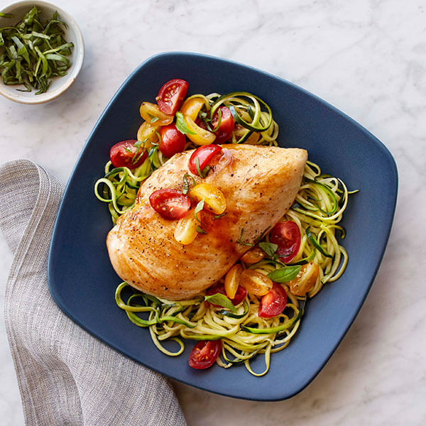 Fresh Tomato & Basil Chicken with Garlic Zoodles