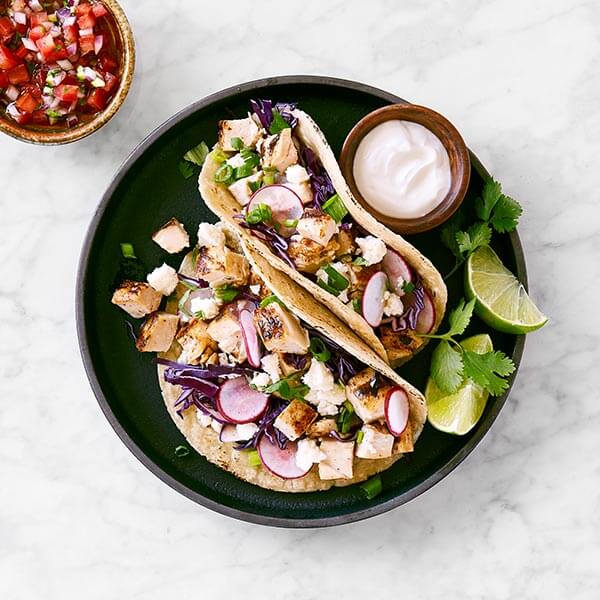 Grilled Chicken Tacos with Fresh Radish Slaw