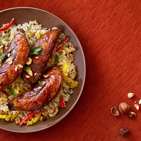 Coffee-Glazed Chicken with Hazelnut Confetti Quinoa