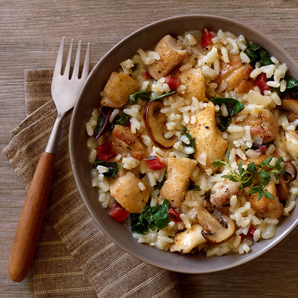 Chicken and Mushroom Risotto with Swiss Chard