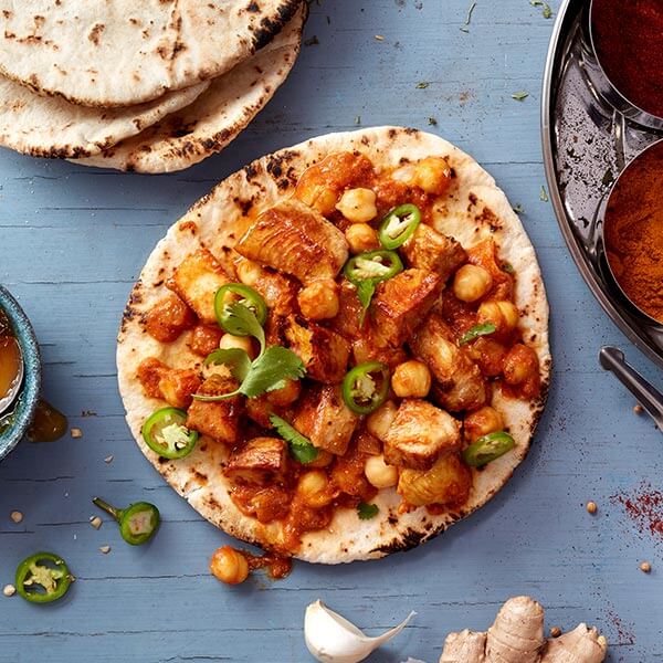 Chicken Tikka Masala Flatbread with Chickpeas and Paneer Cheese