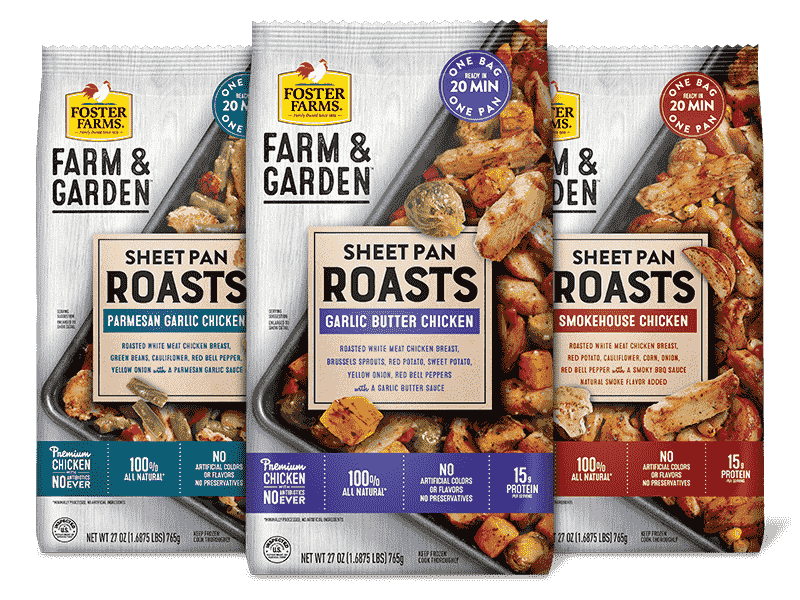 foster farms farm & garden sheet pan roasts pack shots