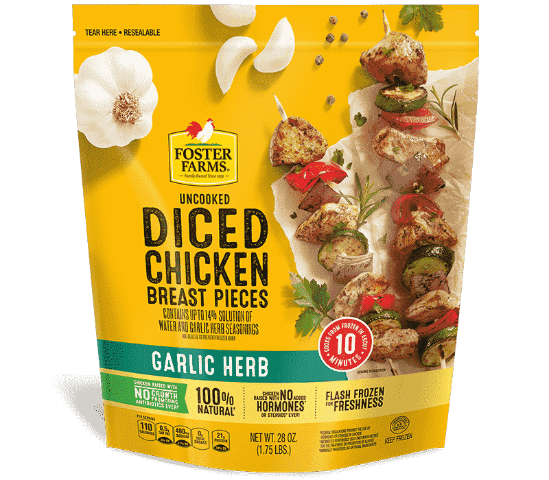 Uncooked Diced Chicken Breast Pieces Garlic Herb