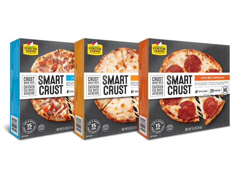 foster farms smart crust pizzas in a row